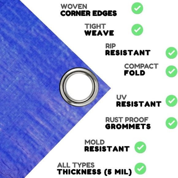 Comfitwear MT-812 8' x 12' Poly Tarp Cover, Waterproof Shelter Camping RV Boat - Picture 2 of 7